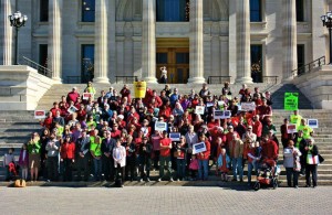 Members of Game On for Kansas Schools on the steps of the State Capitol in 2015